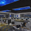 Modern Exhibition Hall Interior With Blue Flooring White Ceiling Display Screens And Counters