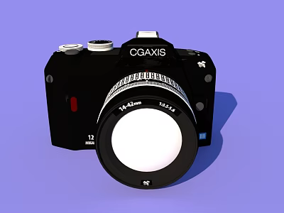 CGAxis Black Digital Camera with Lens and Control Knobs on Purple Background 3d model