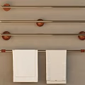 Bathroom Accessories Multiple Metal Towel Bars with Wooden Ends Holding White Towels