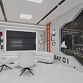 Modern Conference Room Interior Design With White Sofa Chairs Large Screen And BAY 01 Signage