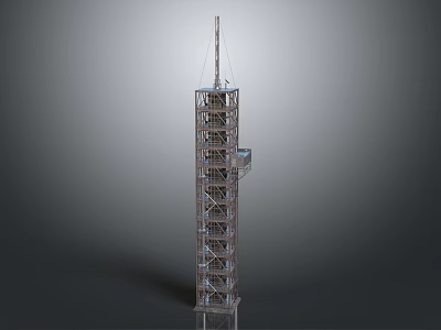 Tall Metal Construction Scaffolding Tower With Multi Level Platforms And Top Crane Structure 3d model