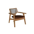 Modern Leisure Chair With Wooden Frame Mesh Backrest And Brown Cushioned Seat