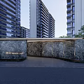 Modern Residential Feature Wall With Stone Texture And Zenith Lake Sign In High Rise Community