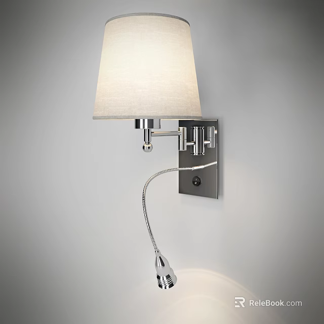 Modern Wall Sconce with Light Fabric Shade and Chrome Adjustable Arm 3d model