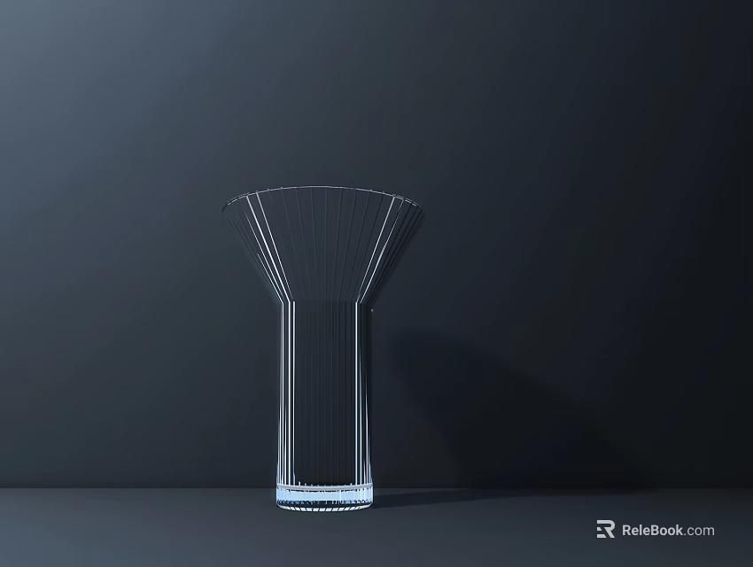 Decorative Ornament Set Featuring Transparent Glass Vase With Geometric Line Design On Dark Background 3d model 