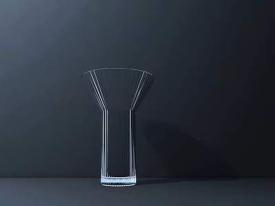 Decorative Ornament Set Featuring Transparent Glass Vase With Geometric Line Design On Dark Background 3d model