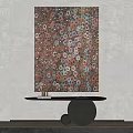 Modern Abstract Wall Painting With Circular Black Table And Decor Items 3d model