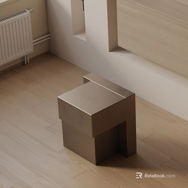 Modern Geometric Side Table With Metallic Finish On Wooden Floor And Light Wall 3d model 