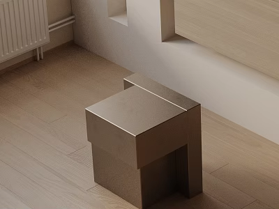 Modern Geometric Side Table With Metallic Finish On Wooden Floor And Light Wall 3d model