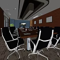 Modern Conference Room With Long Table Black Office Chairs Wooden Walls And Large Screen