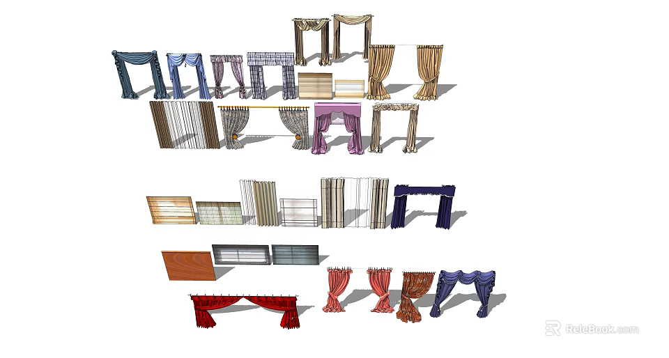 Various Colored Curtain Styles With Different Designs For Home Interior Decor 3d model 