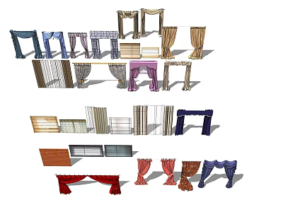 Various Colored Curtain Styles With Different Designs For Home Interior Decor 3d model