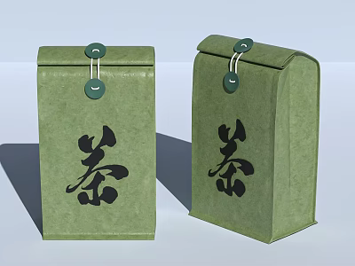 Traditional Green Tea Packaging Bags With Chinese Character Buttons And Strings 3d model