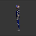 Futuristic Female Character In Blue Cybernetic Suit With Mechanical Details