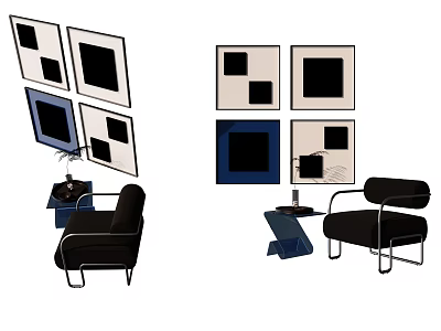 Modern Living Room Interior With Black Chairs Table Lamp And Square Wall Art 3d model