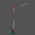 Red And White Industrial Tower Crane With Tall Structure Long Jib Black Background