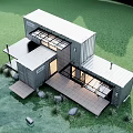 Scenic Modern Container Detached Villa With Wooden Deck And Grass Surroundings