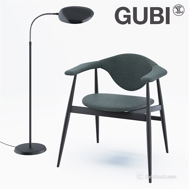 Modern Single Chair With Gray Fabric Seat Stylish Armrests And Black Legs 3d model 