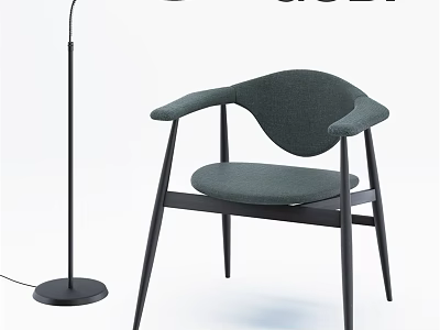 Modern Single Chair With Gray Fabric Seat Stylish Armrests And Black Legs 3d model