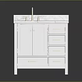 Modern White Bathroom Vanity With Marble Countertop Gold Handles And Faucet