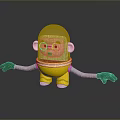 3D Cartoon Game Movie Character With Transparent Helmet Yellow Pants Green Gloves And Outstretched Arms