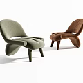Two Stylish Green and Brown Accent Chairs with Modern Curved Upholstered Seats and Armrests