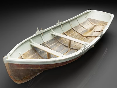 Vintage Wooden Boat With White Hull Brown Interior And Wooden Seats 3d model