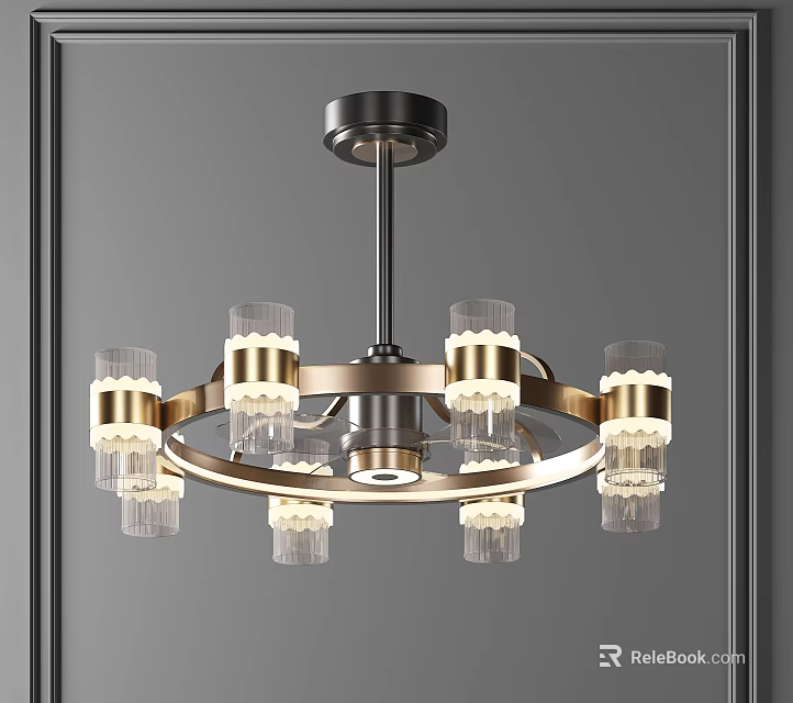 Modern Chandelier With Gold Black Metal Frame And Clear Glass Shades For Interior Ceiling Lighting 3d model 