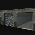 Industrial Concrete Building With Roll Up Door Open Entrance And Weathered Exterior