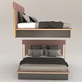 Modern Double Bed With Pink Headboard Gold Frame And Gray Bedding 3d model