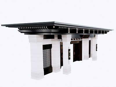 New Chinese Community Entrance Gate 3d model