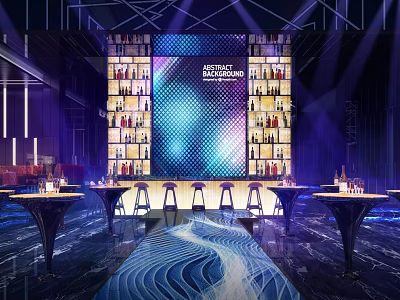 Modern Bar Interior With Drinks Shelves High Stools And Ambient Lighting 3d model