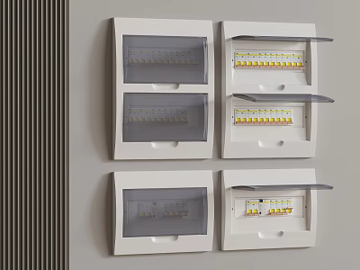 White Electrical Distribution Panels Wall Mounted With Transparent Covers And Yellow Terminals 3d model