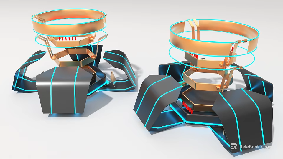 Tech Inspired Industrial Equipment With Circular Structures Blue Glowing Lines And Black Support Systems 3d model 