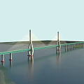 Modern Cable Stayed Bridge Design With Twin Towers Spanning Calm Water Surface 3d model