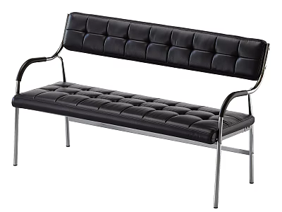 Modern Black Tufted Faux Leather Double Seater Sofa With Sturdy Polished Stainless Steel Frame 3d model