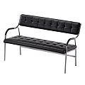 Modern Black Tufted Faux Leather Double Seater Sofa With Sturdy Polished Stainless Steel Frame