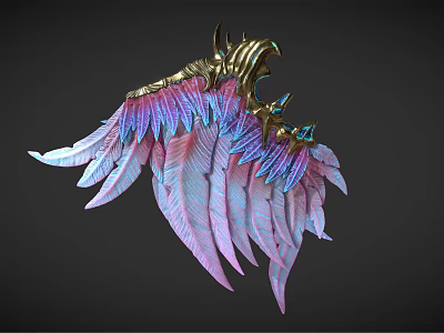 Colorful Feather Wall Decoration with Pink Purple Blue Plumes and Gold Accents 3d model