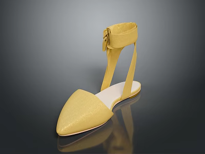Elegant Yellow Pointed Toe Sandals With Ankle Strap And Flat Sole 3d model