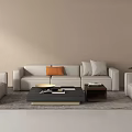 Modern Light Gray Sofa Coffee Table Set With Orange Pillows And Magazines 3d model