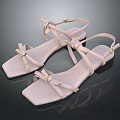 Pink Flat Sandals with Crisscross Straps Bow Decorations and Square Toe 3d model