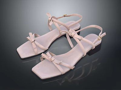 Pink Flat Sandals with Crisscross Straps Bow Decorations and Square Toe 3d model