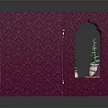 Cartoon Style Palace Interior With Arched Doorways Golden Accents Pink Purple Decor And Green Plants