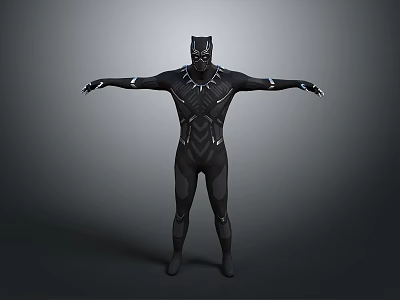 Black Panther Character In Black Costume With Outstretched Arms And Detailed Design 3d model