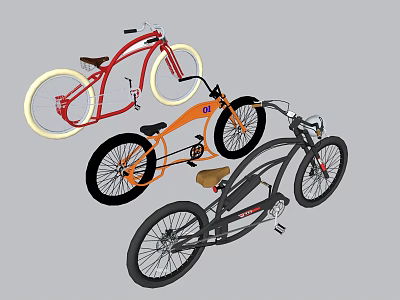 Three Stylish Bicycles with Red Orange and Black Classic Vintage Designs 3d model