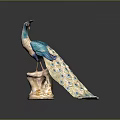 Exquisite Turquoise Peacock Figurine Displaying Long Ornate Tail Feathers With Decorative Base