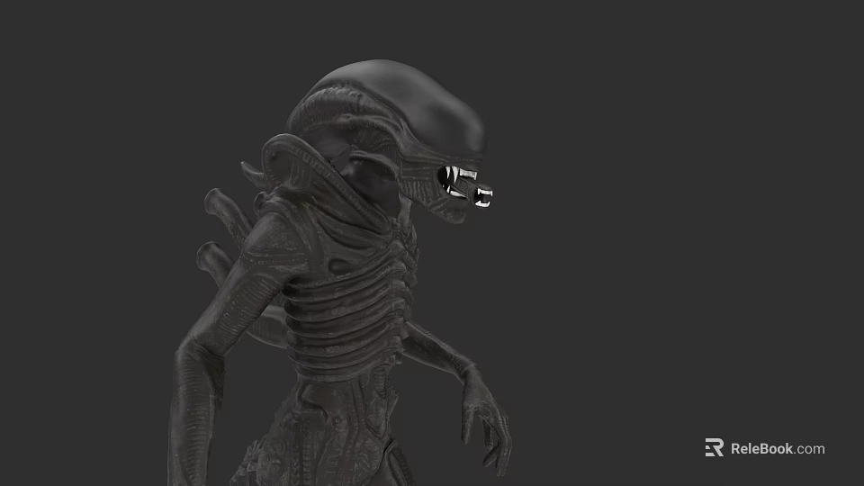 Sci Fi Alien Creature Character With Large Head Skeletal Body And Glowing Eyes 3d model 
