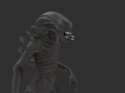 Sci Fi Alien Creature Character With Large Head Skeletal Body And Glowing Eyes 3d model