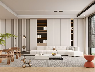 Modern Living Room Multi-person Sofa Coffee Table TV Cabinet Leisure Chair Floor Lamp Carpet Jewelry Green Plant 3d model