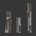 Modern Architectural Scene Components With Textured Surfaces And Diverse Geometric Shapes